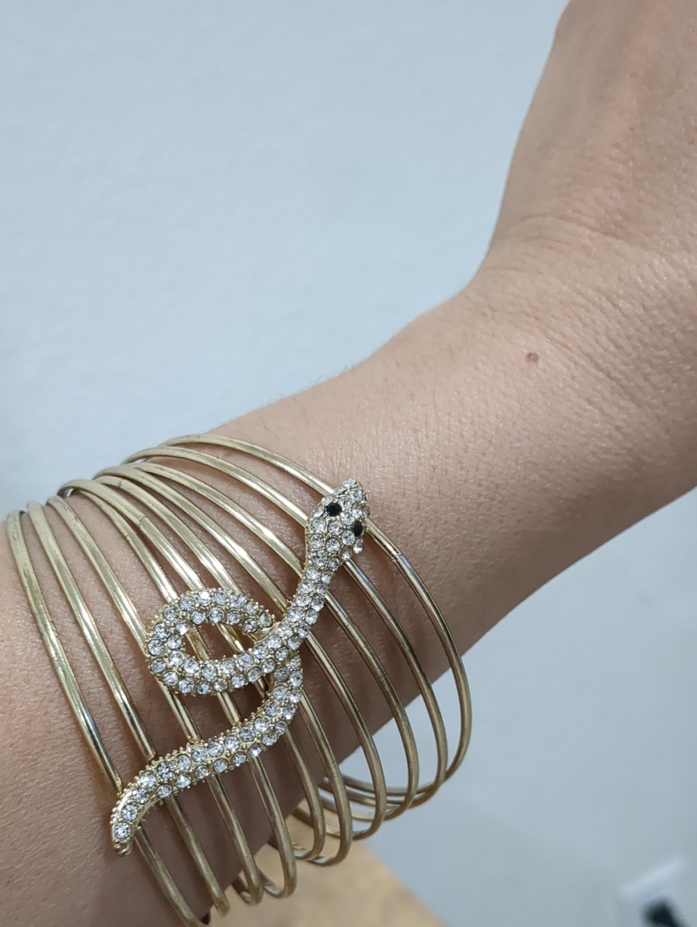 Gold Tone Snake Rhinestone Multi-Band Bangles Set - Picture 8 of 8